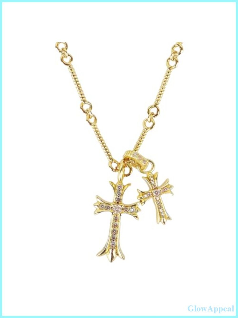 Double Cross CZ Diamond Long Pendant Necklace 18k Gold Plated Choker Women